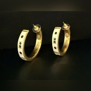 NWOT Kenneth Jay Lane Gold Tone & Cream Enamel Hoops. Artfully Designed.